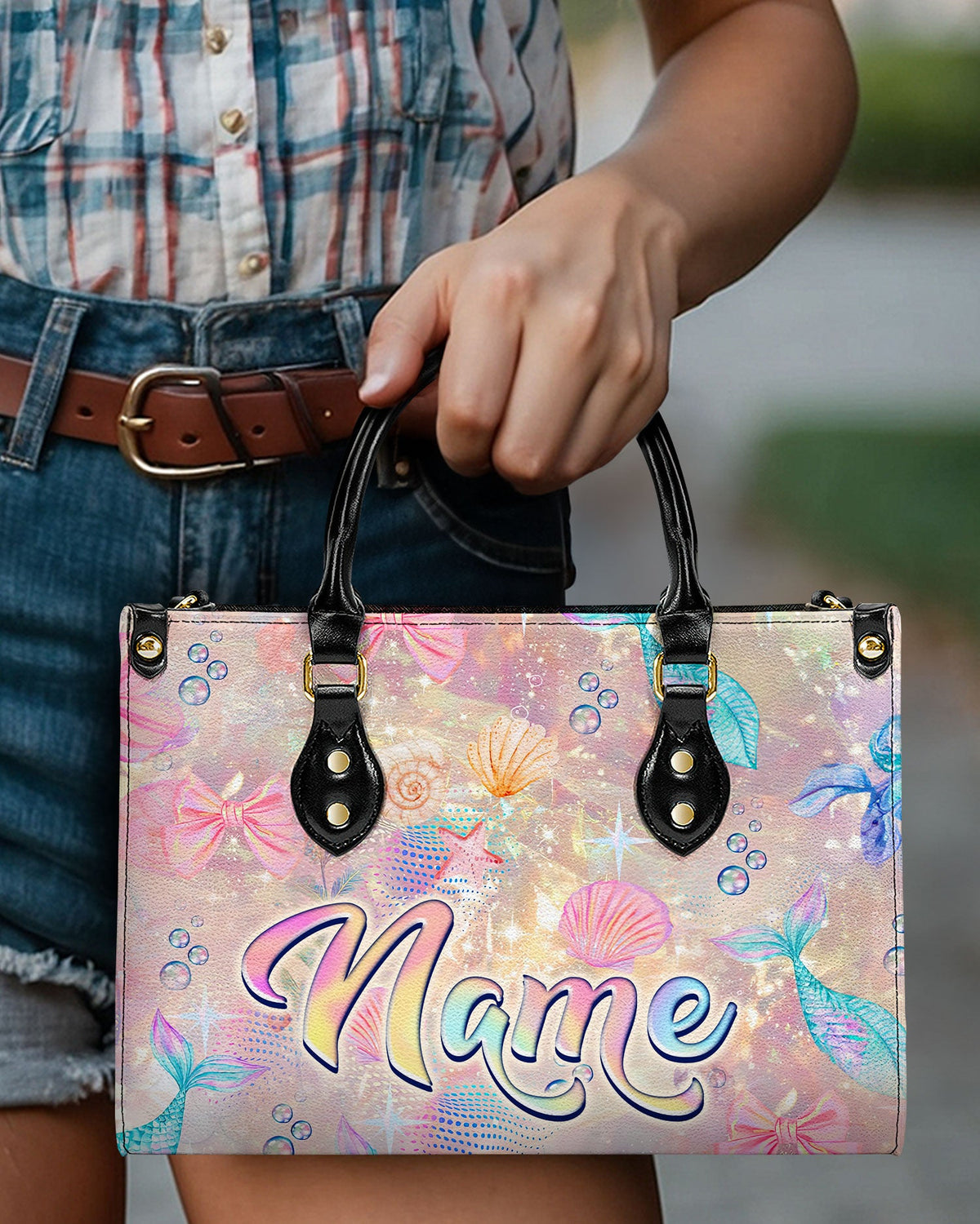 BLISSCORNERS MERMAID SPARKLES LEATHER HANDBAG