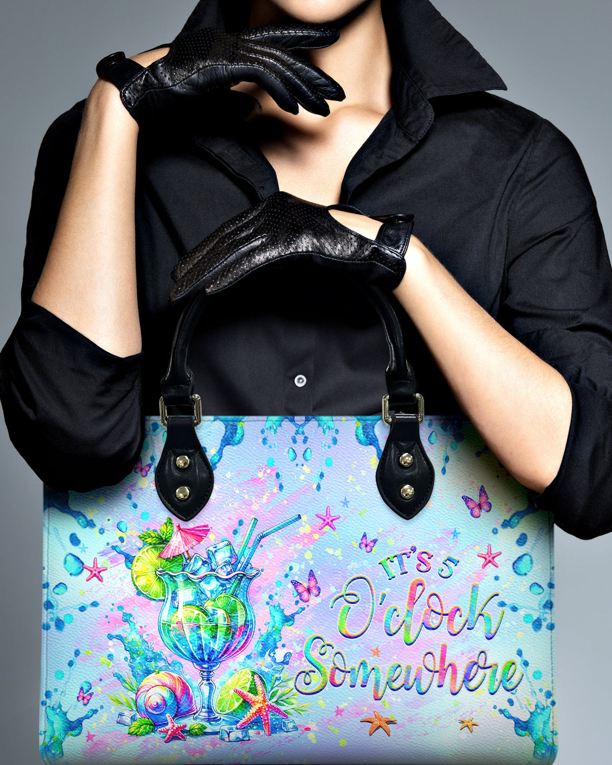BLISSCORNERS IT'S 5 O'CLOCK SOMEWHERE LEATHER HANDBAG