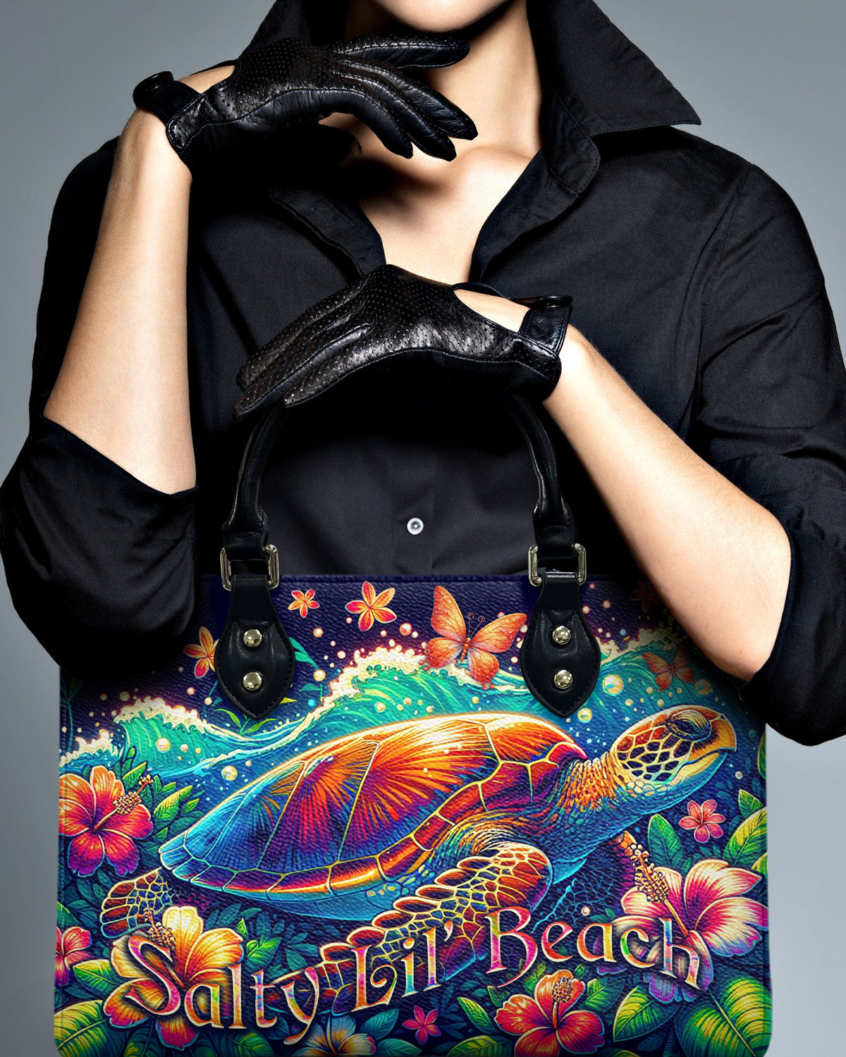 BLISSCORNERS SALTY LIL' BEACH TURTLE LEATHER HANDBAG
