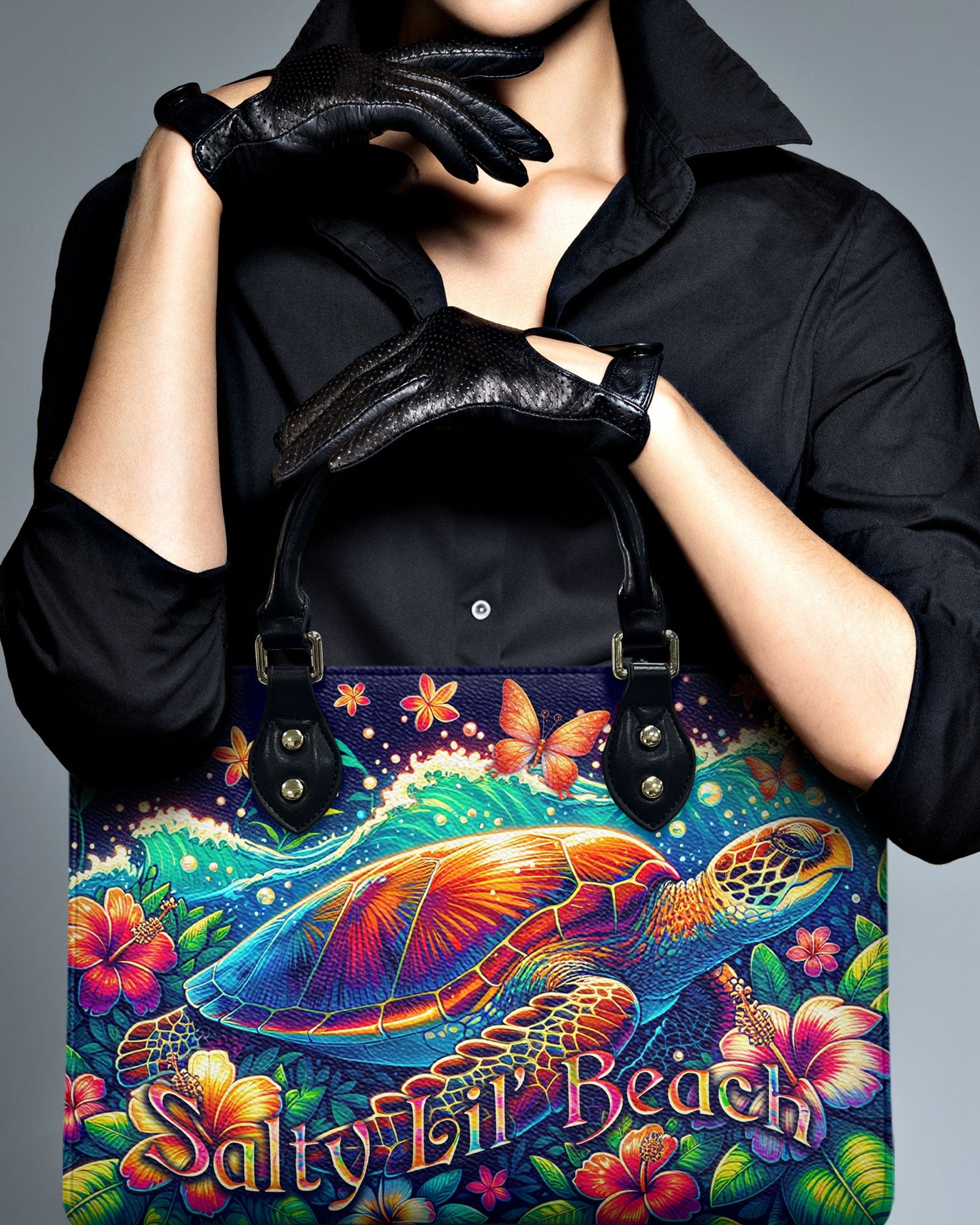 BLISSCORNERS SALTY LIL' BEACH TURTLE LEATHER HANDBAG
