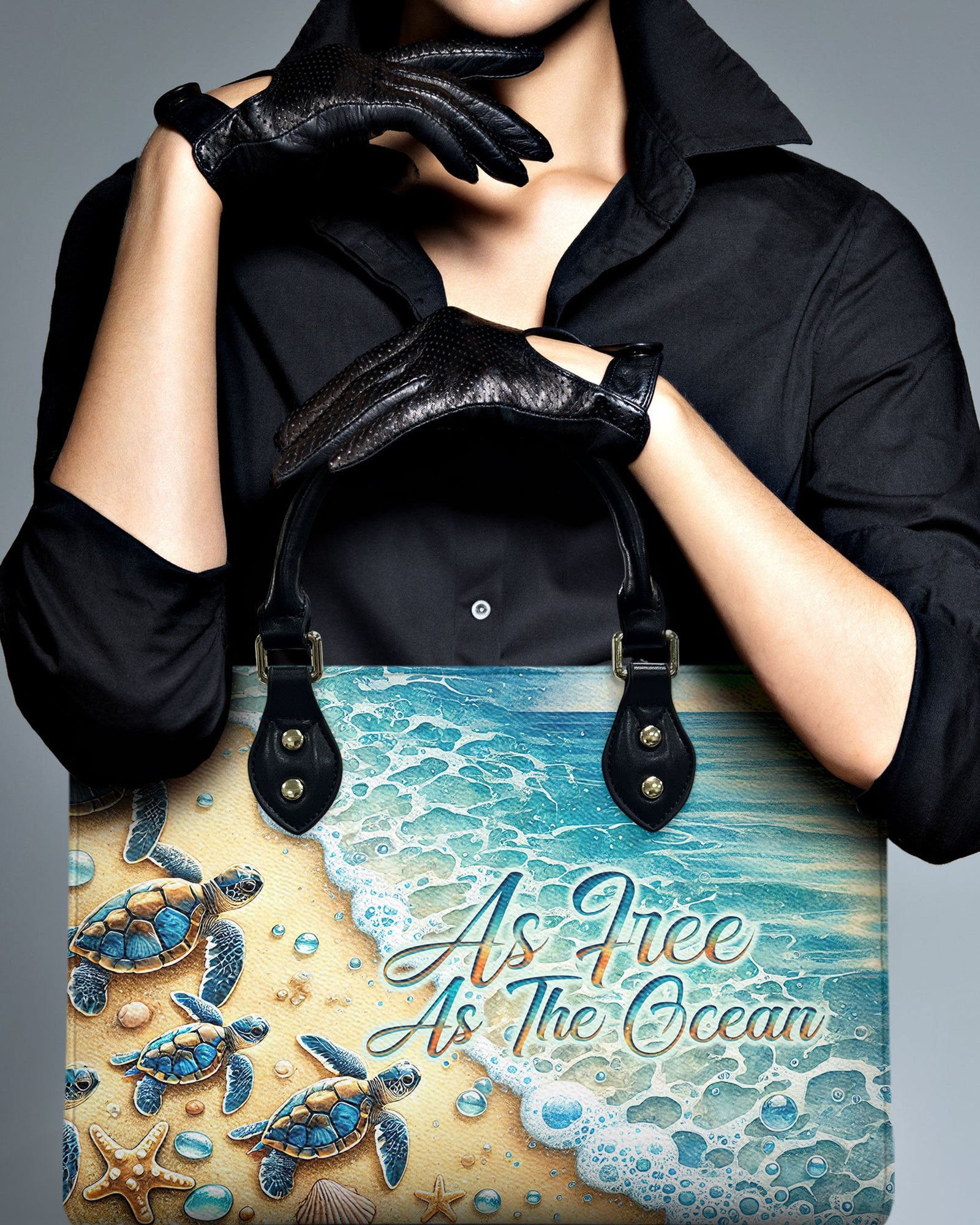 BLISSCORNERS AS FREE AS THE OCEAN TURTLE LEATHER HANDBAG