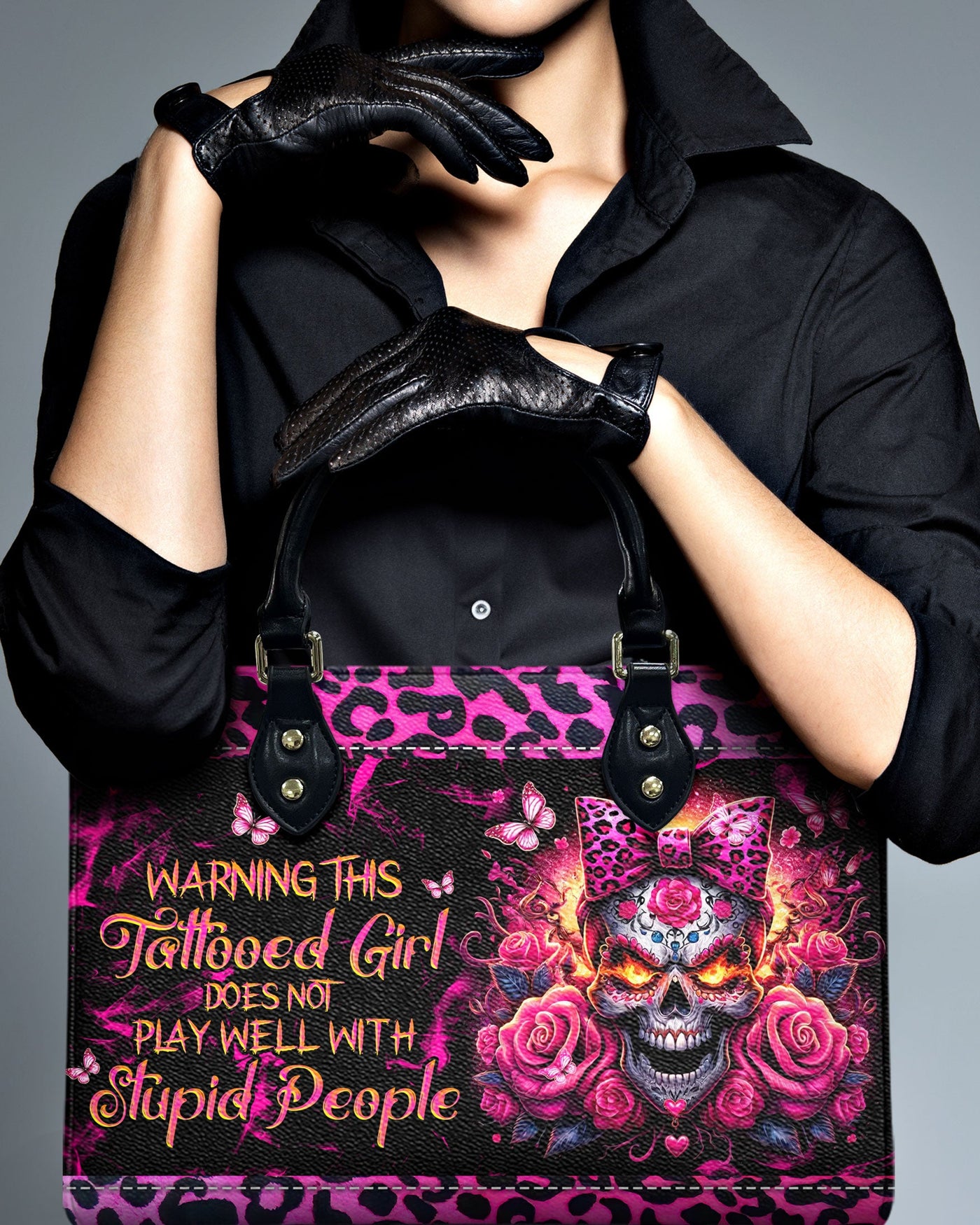 BLISSCORNERS WARNING THIS TATTOOED GIRL LEATHER HANDBAG