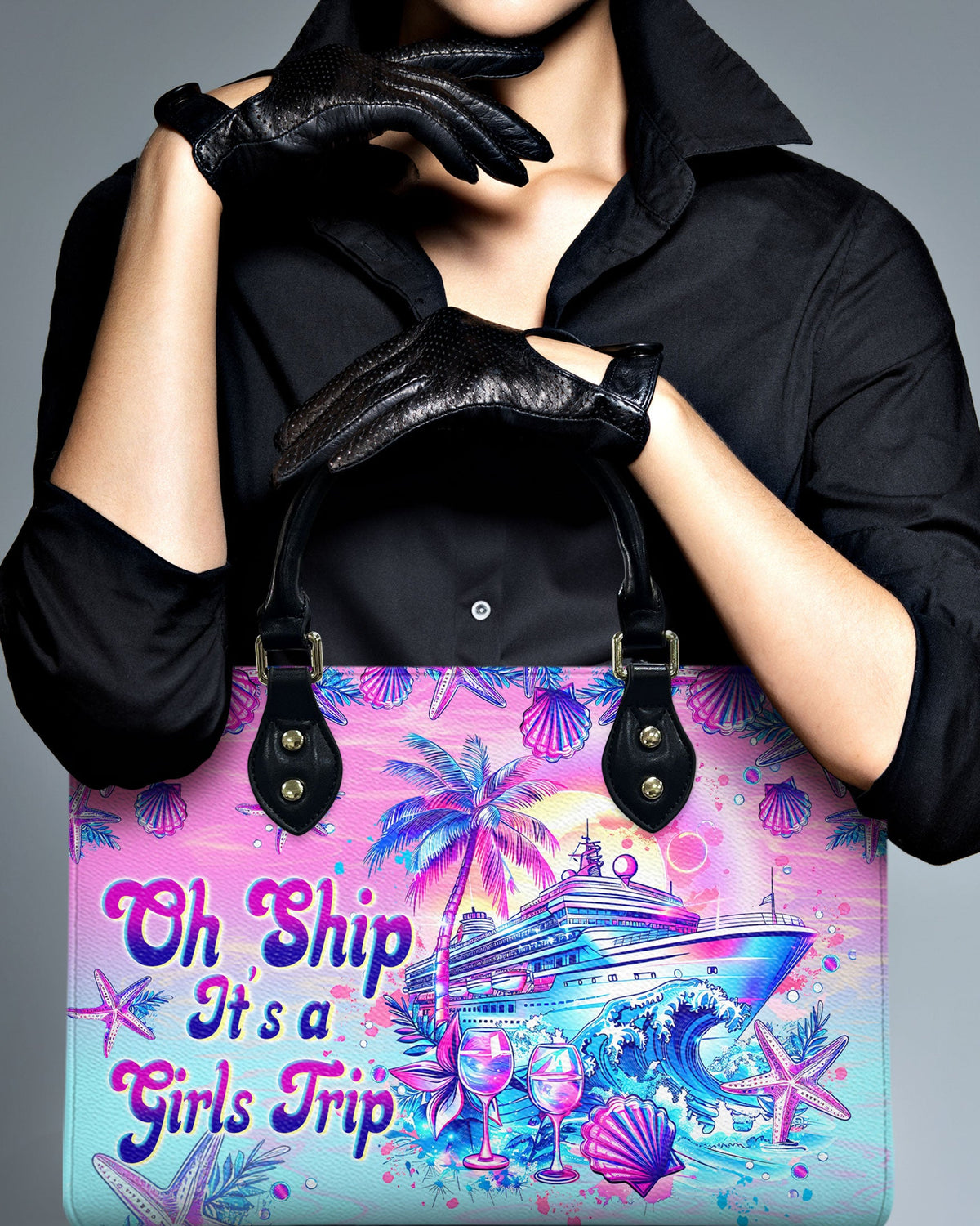 BLISSCORNERS OH SHIP IT'S A GIRLS TRIP CRUISE  LEATHER HANDBAG