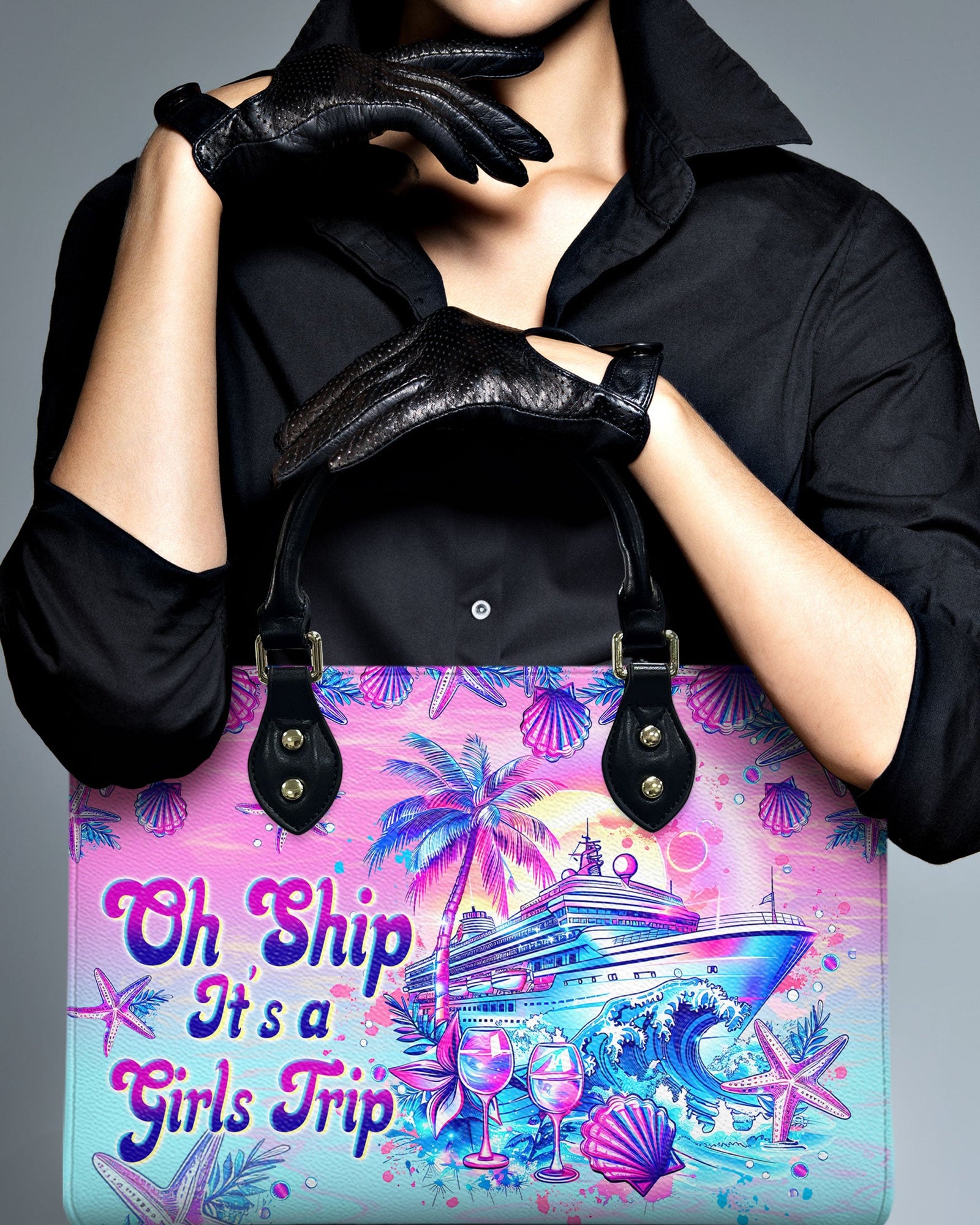 BLISSCORNERS OH SHIP IT'S A GIRLS TRIP CRUISE  LEATHER HANDBAG