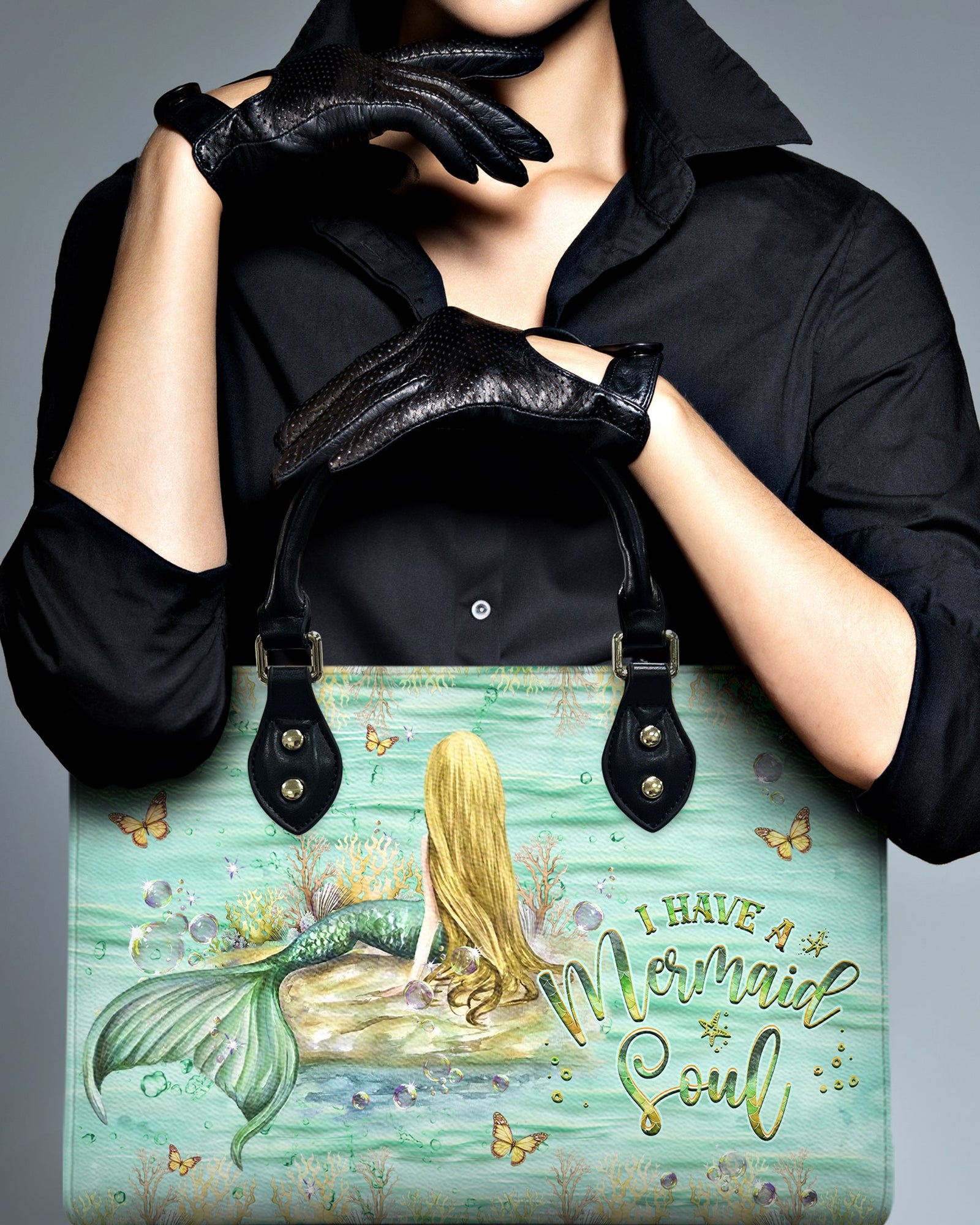 BLISSCORNERS I HAVE A MERMAID SOUL LEATHER HANDBAG