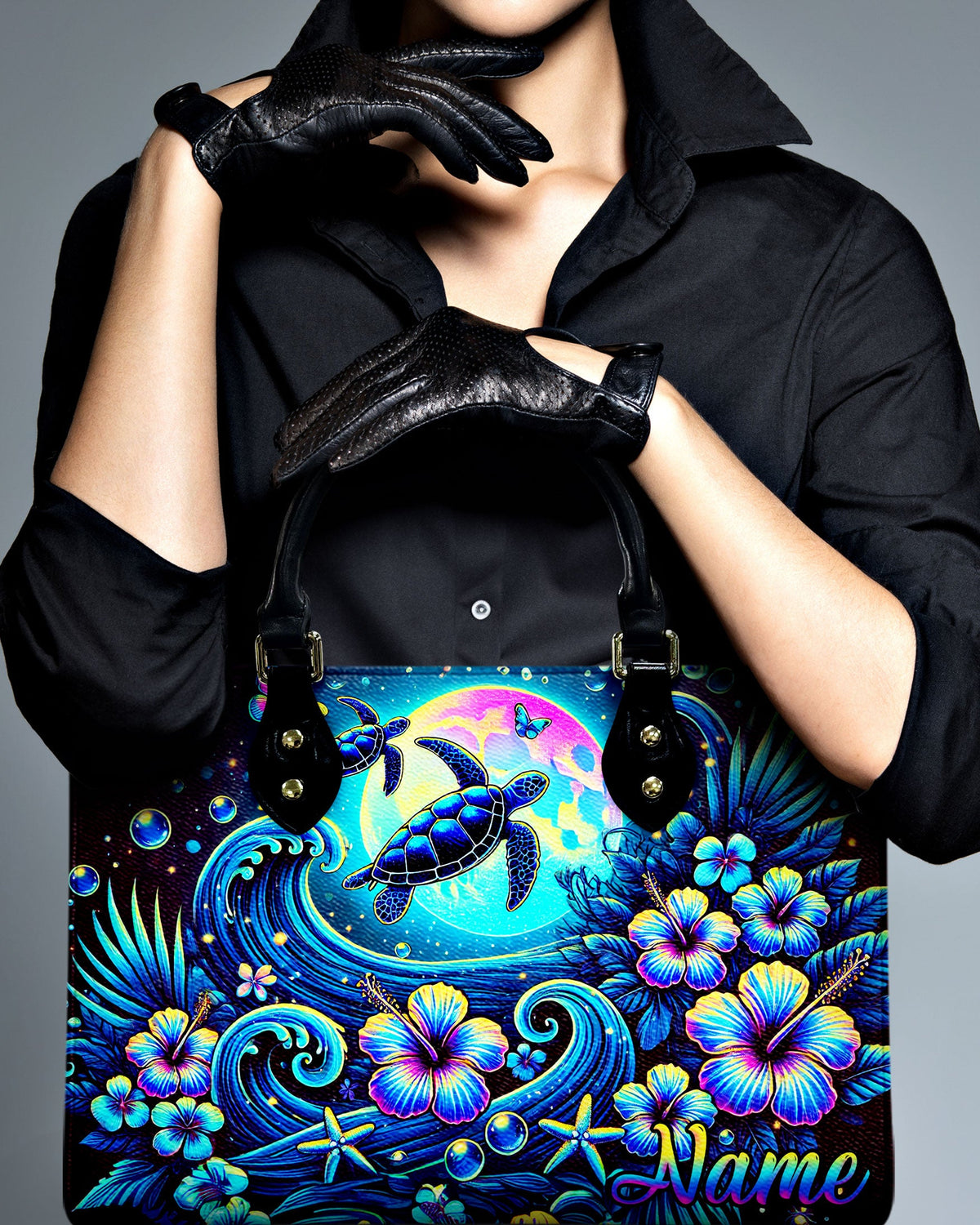 BLISSCORNERS TURTLE UNDER MOON LEATHER HANDBAG