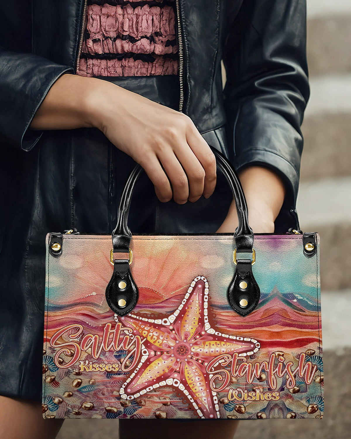 BLISSCORNERS SALTY KISSES AND STARFISH WISHES LEATHER HANDBAG