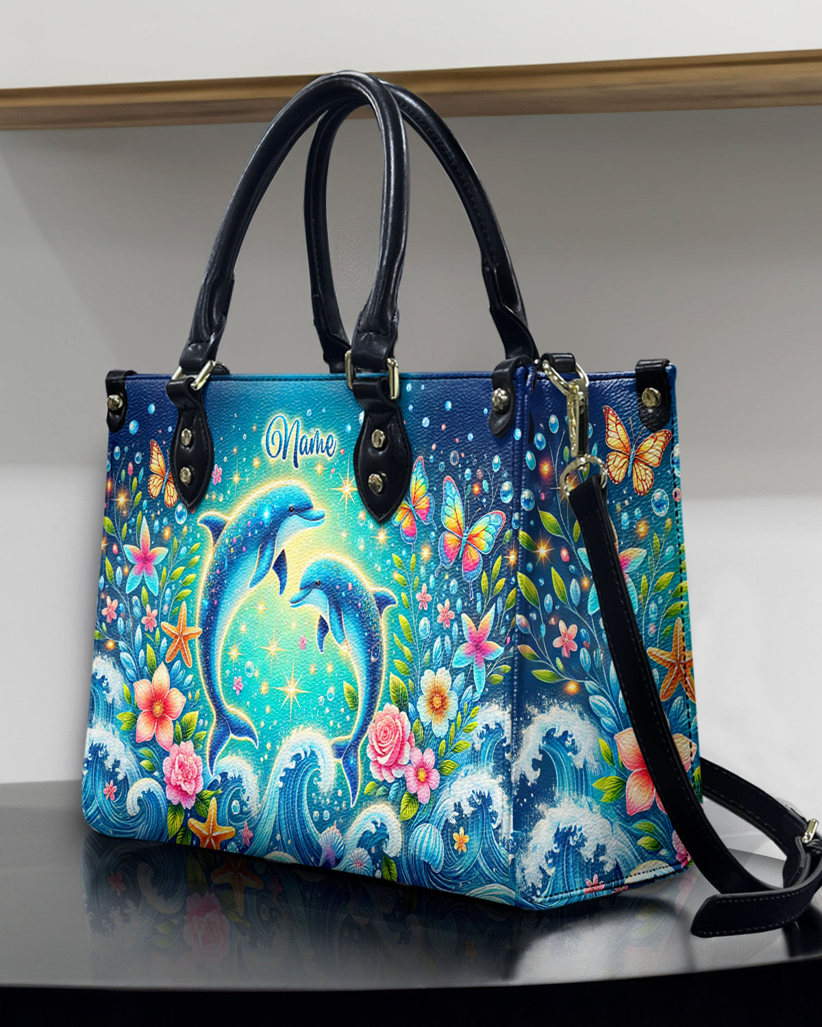 BLISSCORNERS DOLPHIN MOON LEATHER HANDBAG