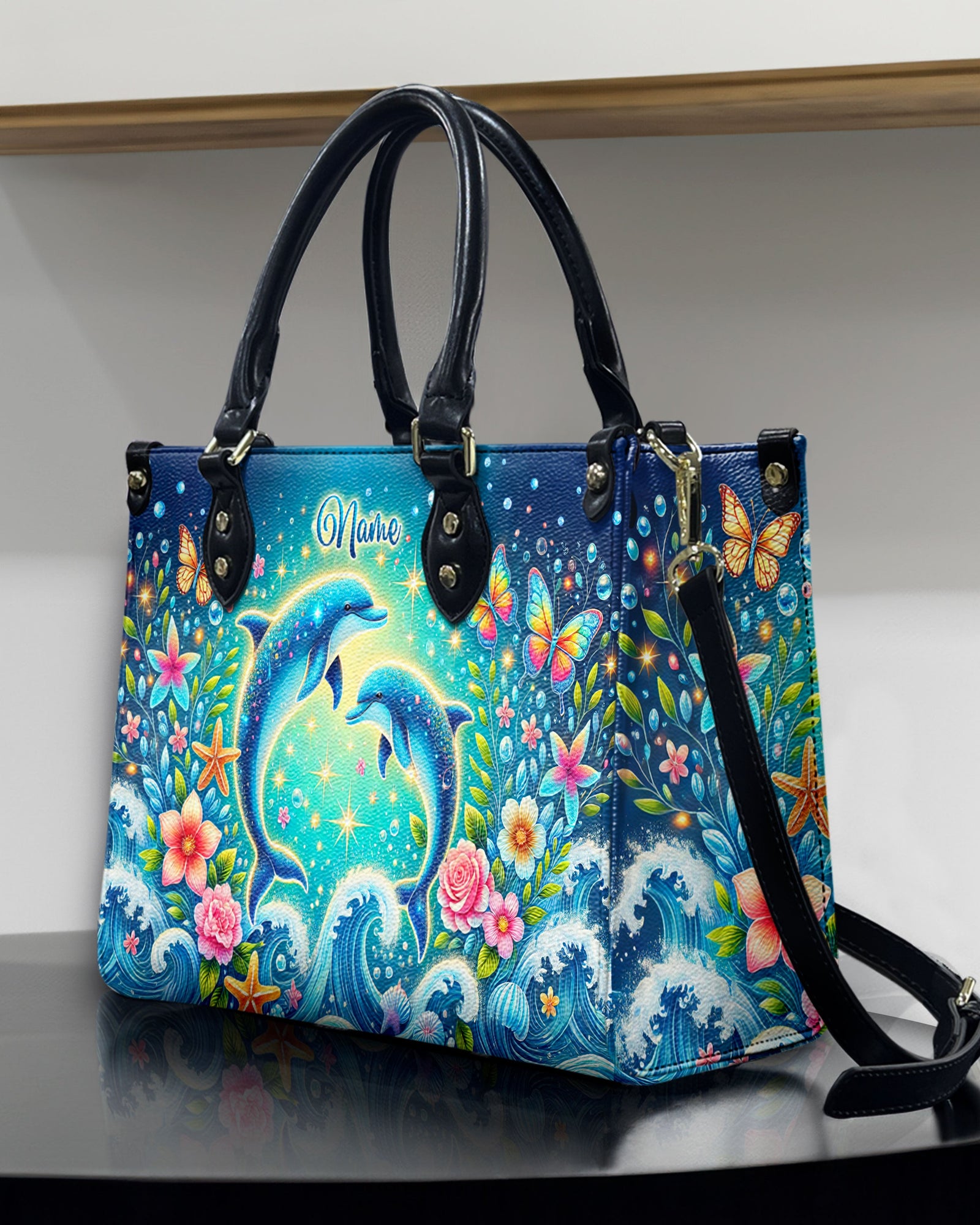 BLISSCORNERS DOLPHIN MOON LEATHER HANDBAG