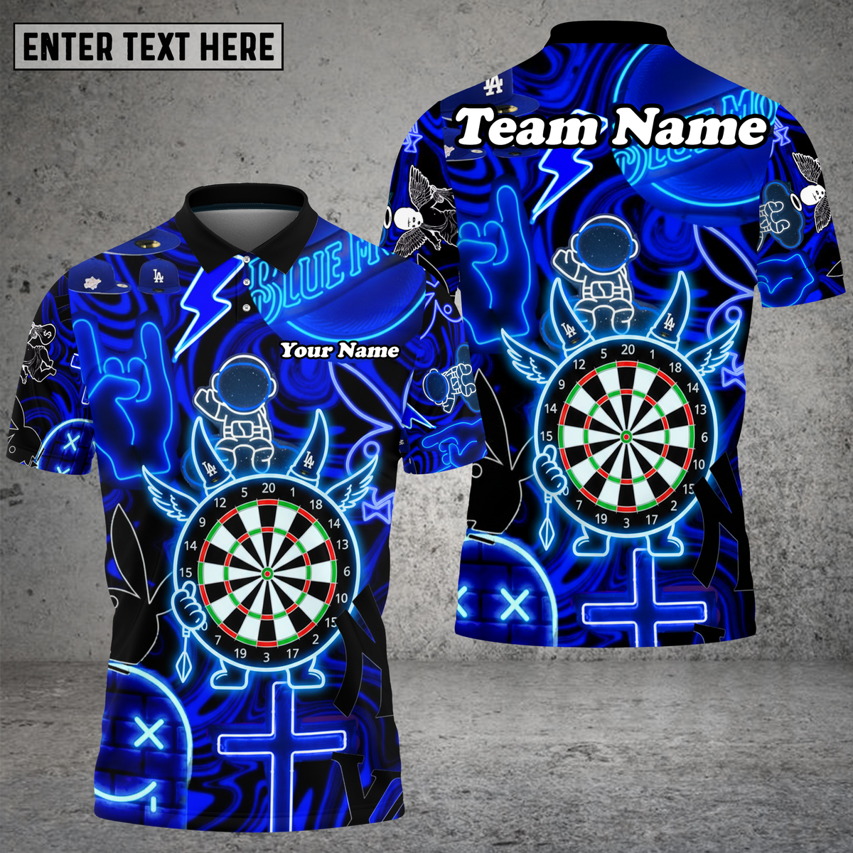 Blisscorners Blue Neon Dartboard Electric Glow Multioptions Personalized Name, Team Name Unisex 3D Shirt