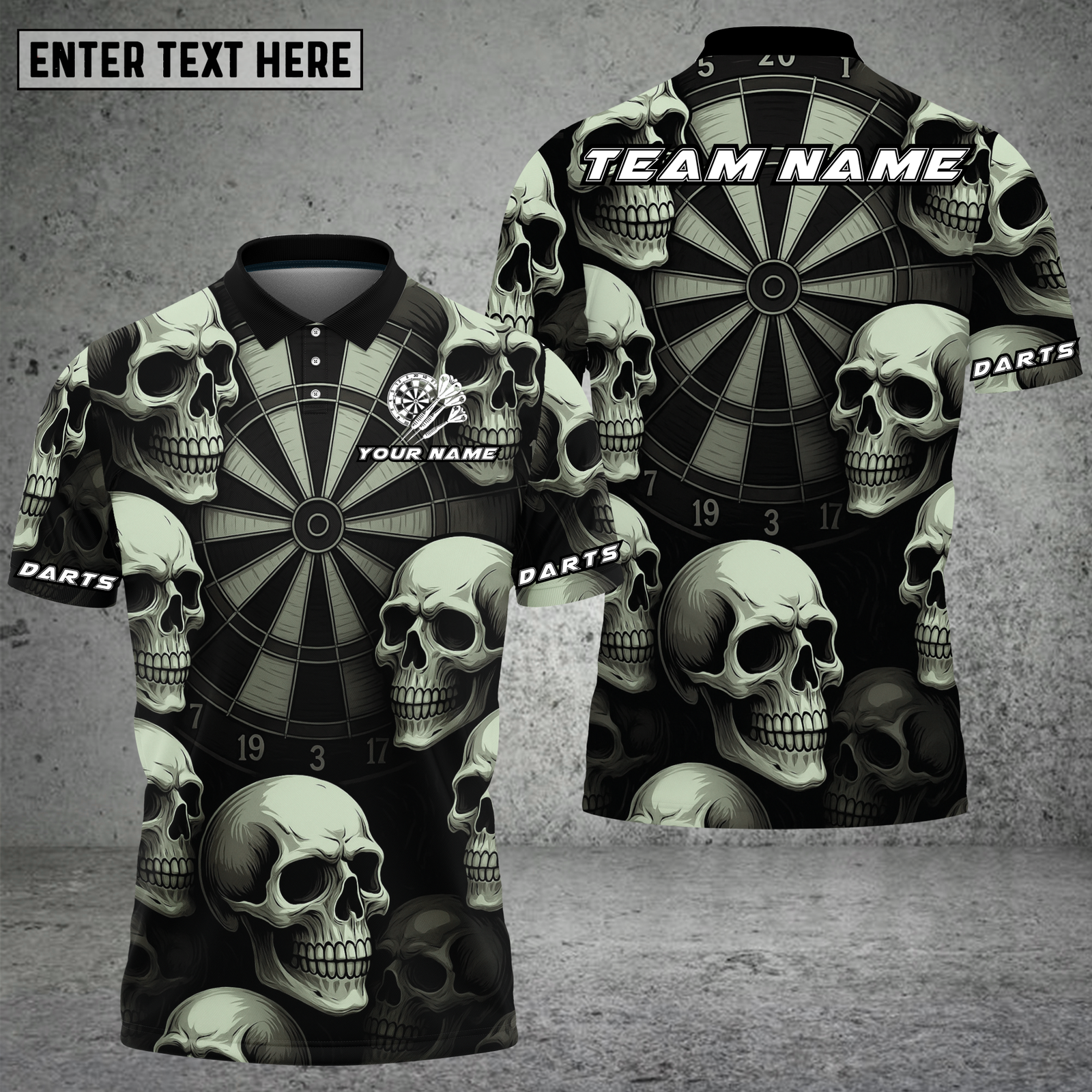 Blisscorners Skull Darts Shirt Dark Spooky Skulls with Vintage Dartboard Multioptions Personalized Name, Team Name Unisex 3D Shirt