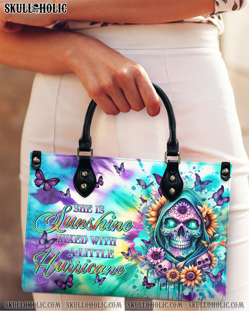 BLISSCORNERS SHE IS SUNSHINE REAPER SUNFLOWER TIE DYE LEATHER HANDBAG