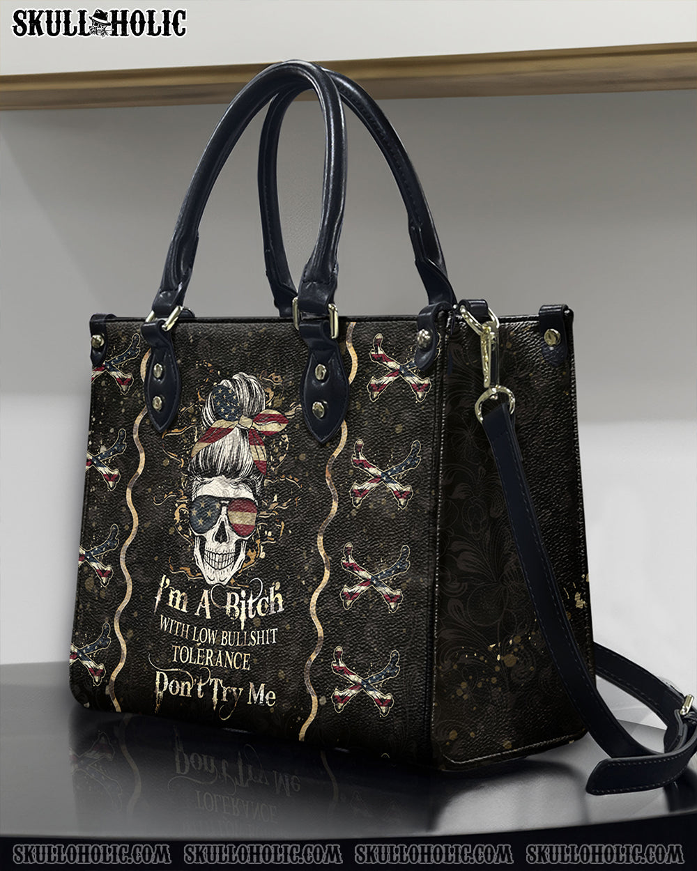 BLISSCORNERS I'M A B DON'T TRY ME LEATHER HANDBAG