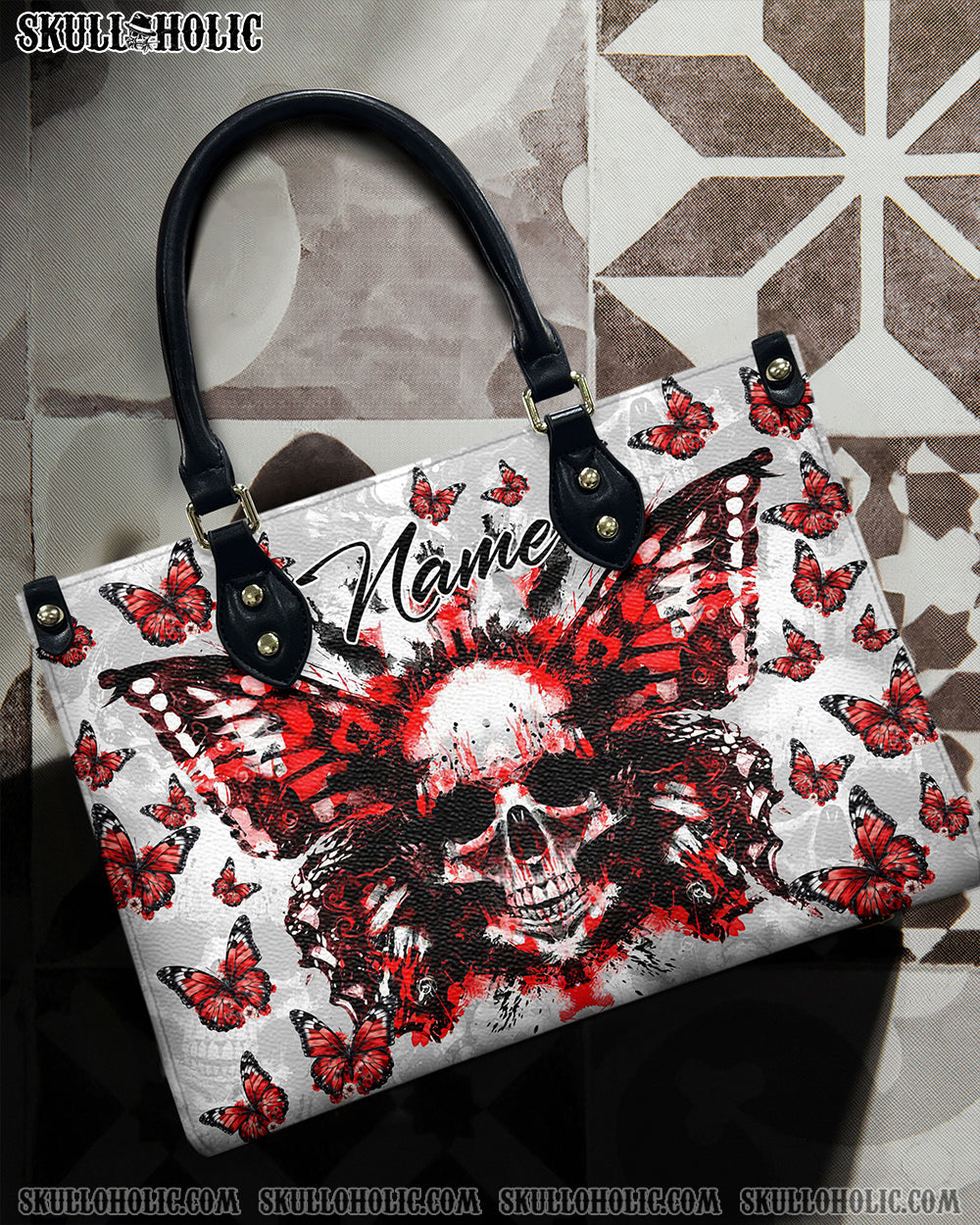 BLISSCORNERS DEMON BUTTERFLY SKULL LEATHER HANDBAG