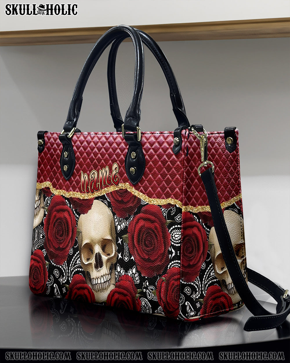BLISSCORNERS RED ROSE SKULL LEATHER HANDBAG