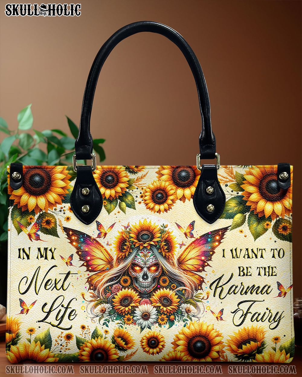 BLISSCORNERS KARMA FAIRY SUGAR SKULL SUNFLOWER LEATHER HANDBAG