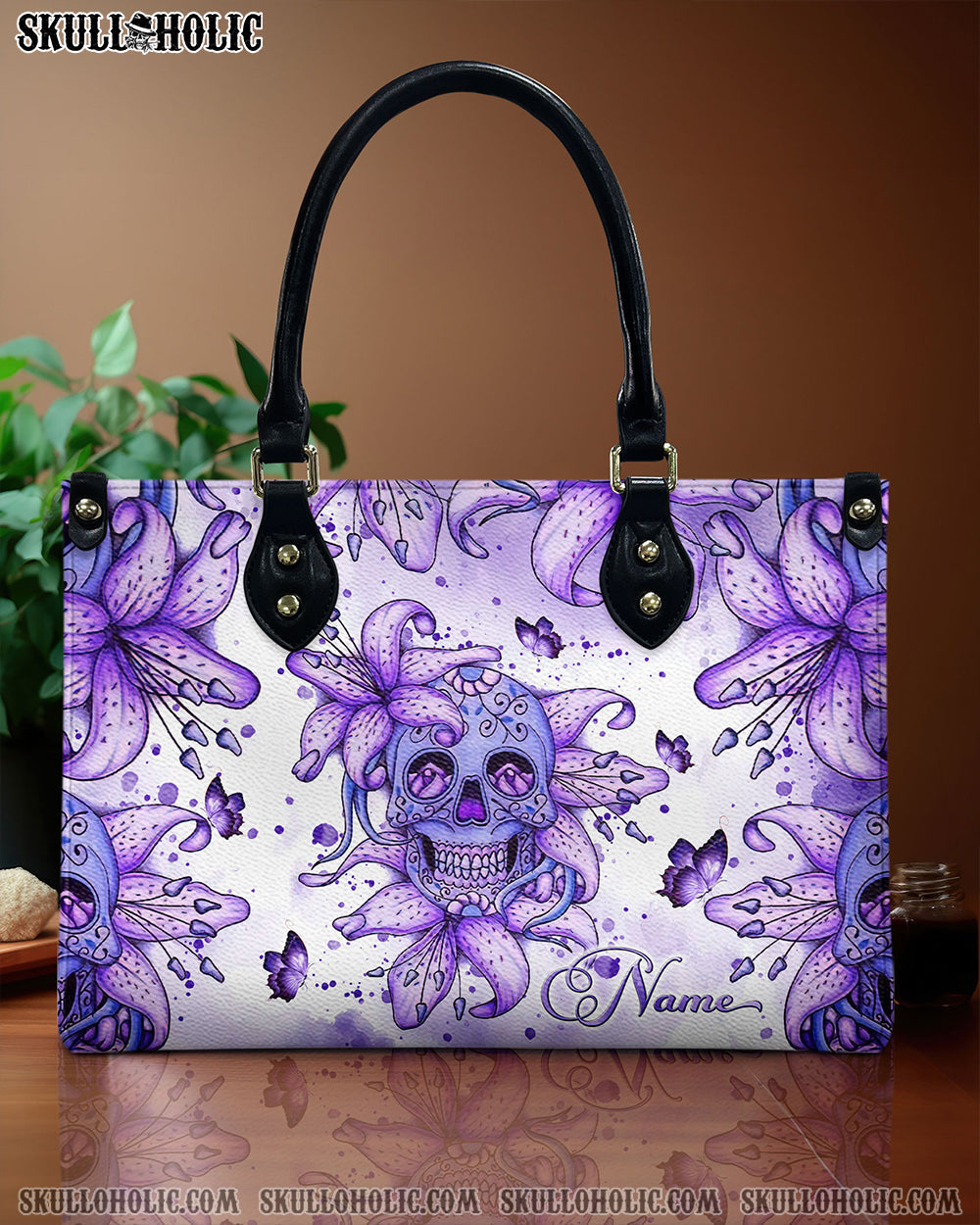 BLISSCORNERS SKULL LILY PURPLE LEATHER HANDBAG
