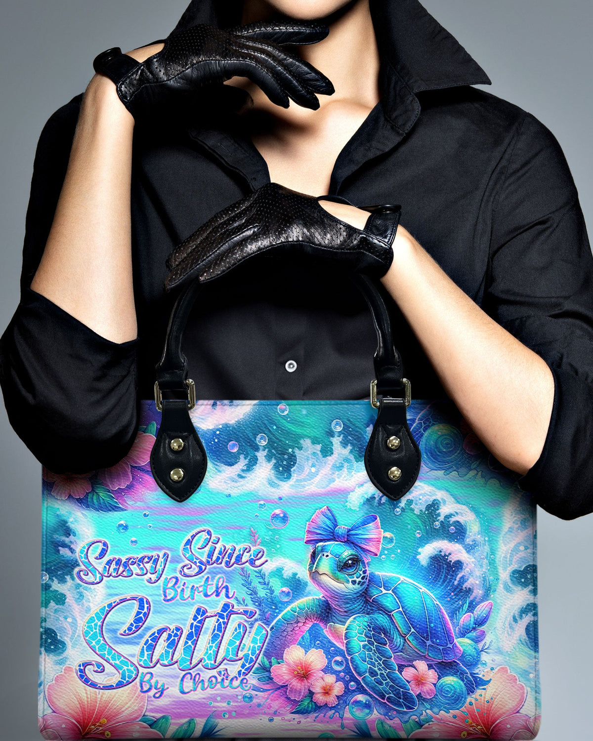 BLISSCORNERS SASSY SINCE BIRTH SALTY BY CHOICE TURTLE LEATHER HANDBAG