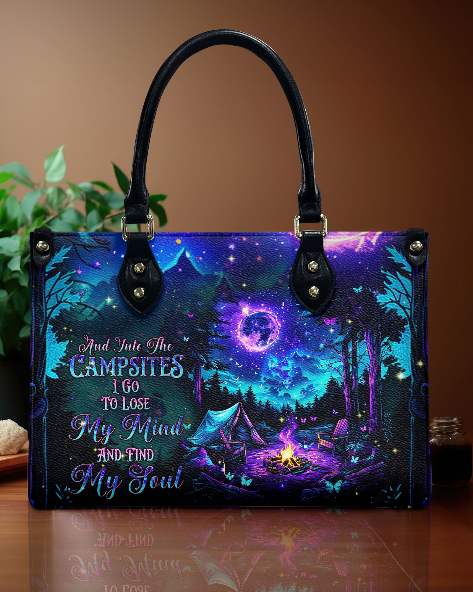 BLISSCORNERS AND INTO THE CAMPSITES I GO  LEATHER HANDBAG