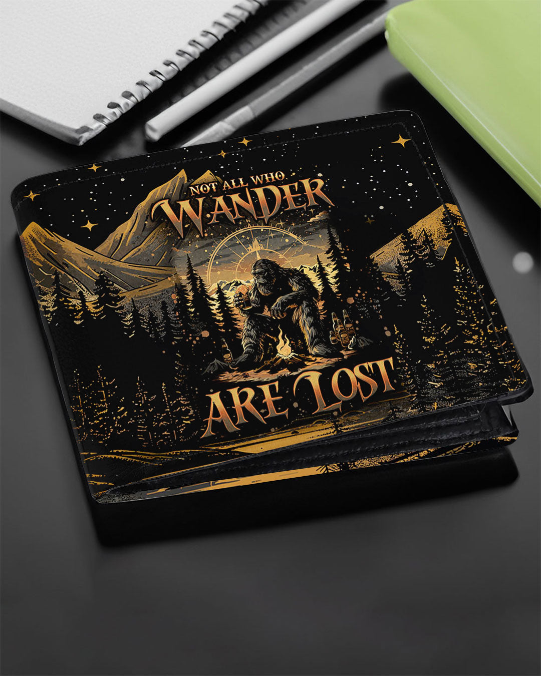BLISSCORNERS NOT ALL WHO WANDER ARE LOST BIGFOOT COMPASS  LEATHER WALLET