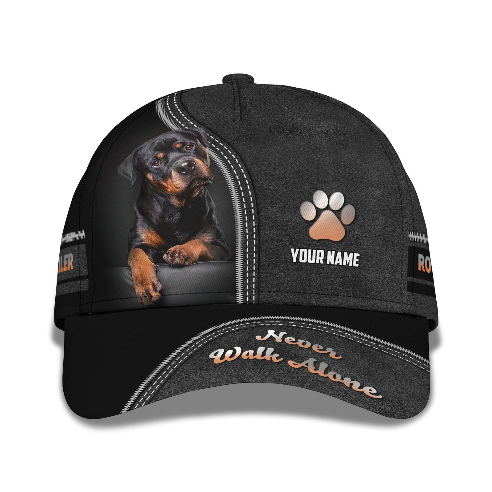 Blisscorners Rottweiler Custom Name Classic Cap Never Walk Alone 3D Hat Gift For Dog Lovers