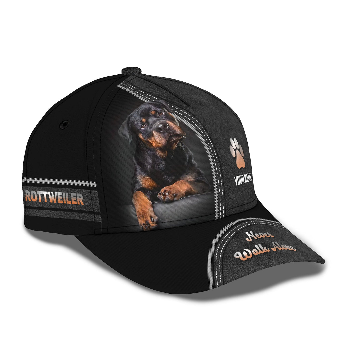 Blisscorners Rottweiler Custom Name Classic Cap Never Walk Alone 3D Hat Gift For Dog Lovers