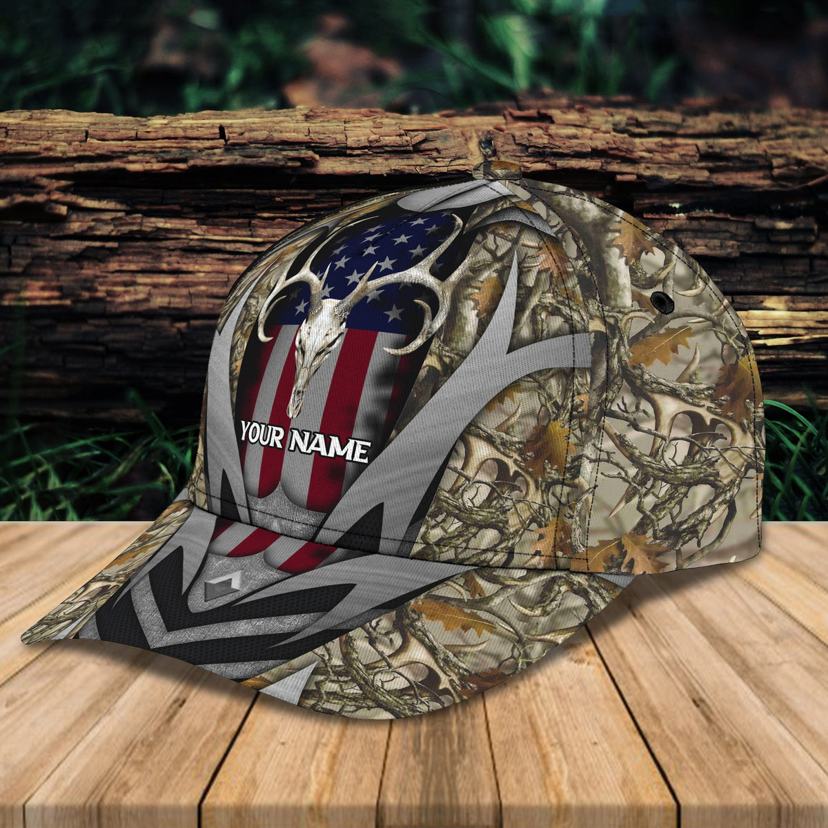 Blisscorners Deer Hunting Skull American Flag Personalized Cap