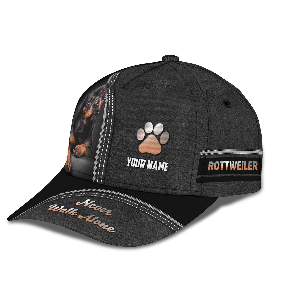 Blisscorners Rottweiler Custom Name Classic Cap Never Walk Alone 3D Hat Gift For Dog Lovers