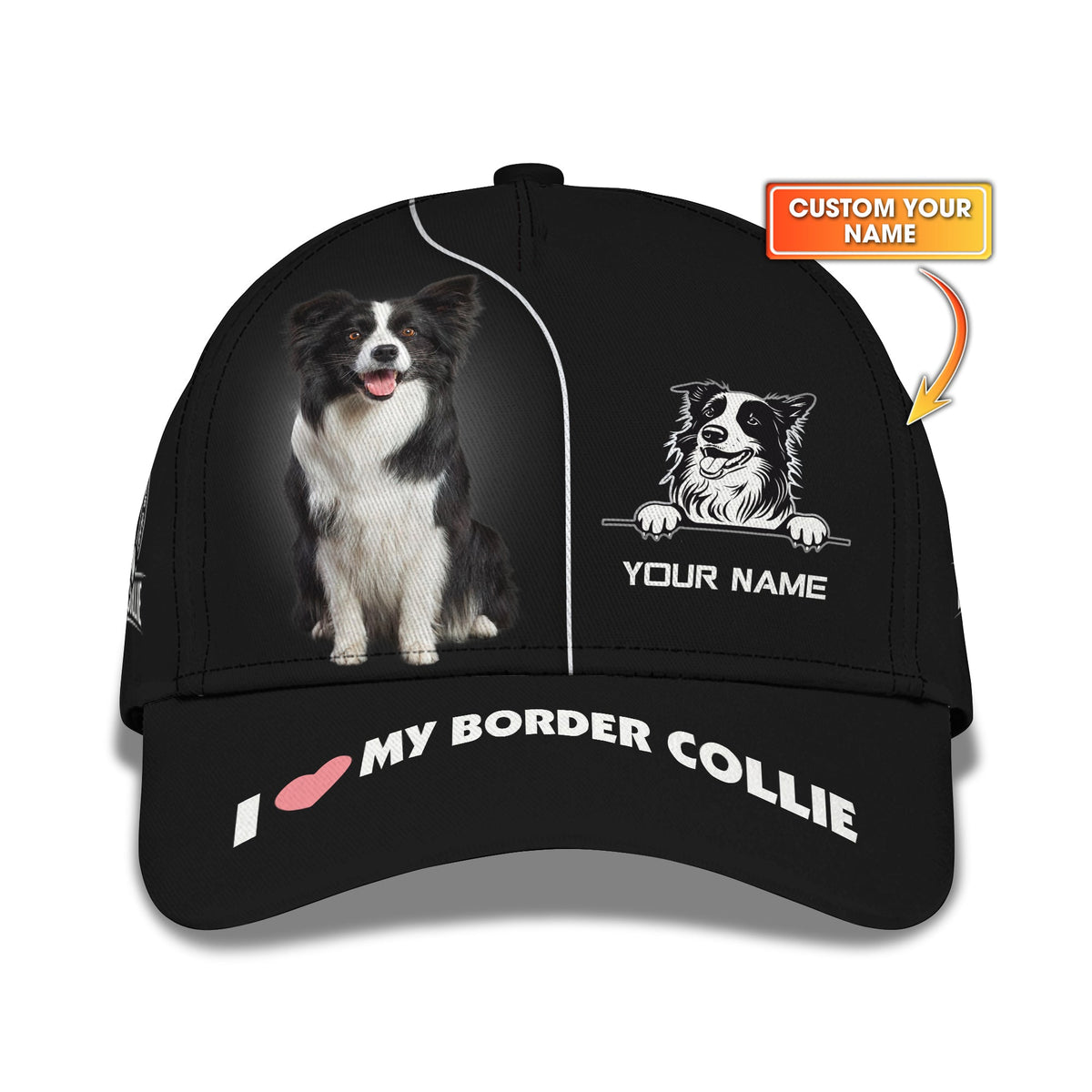 Blisscorners Border Collie Custom Name Classic Cap Gift For Dog Lover 3D Hat