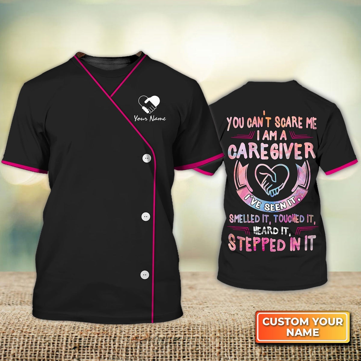 Blisscorners Custom 3D Caregiver Shirt Men Women You Can't Scare Me Caregiver Home Care Caregiver Uniform Heart