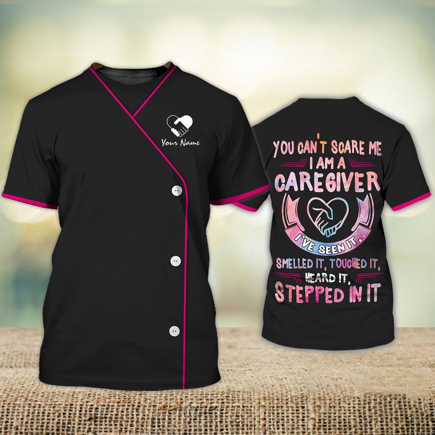 Blisscorners Custom 3D Caregiver Shirt Men Women You Can't Scare Me Caregiver Home Care Caregiver Uniform Heart