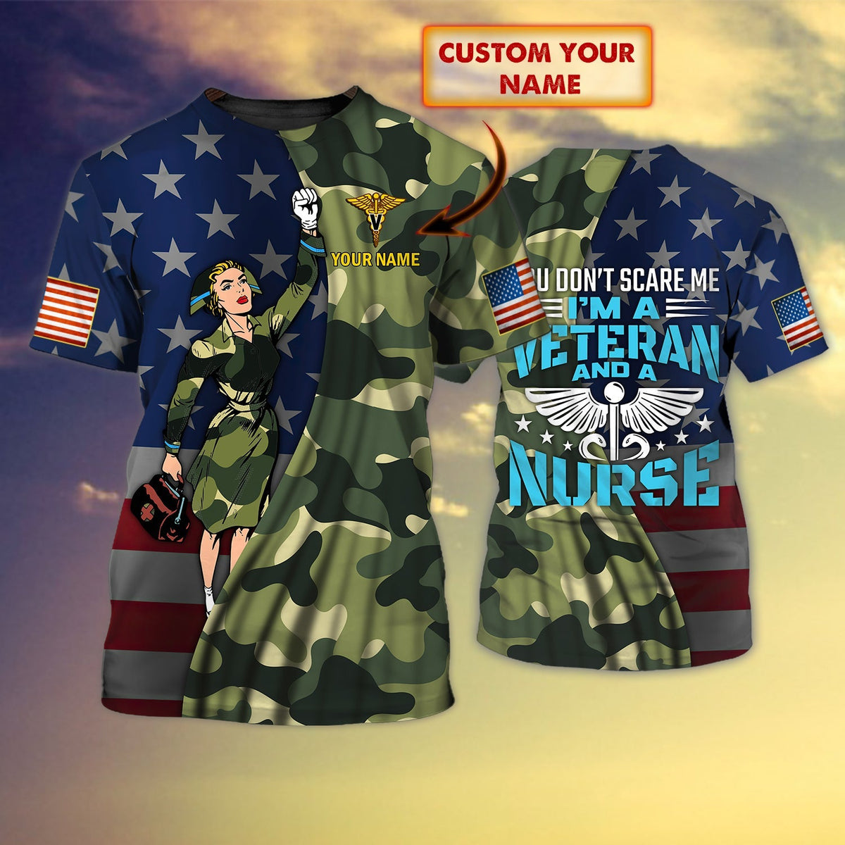 Blisscorners I'm A Veteran And A Nurse - Personalized Name 3D All Over Print T Shirt