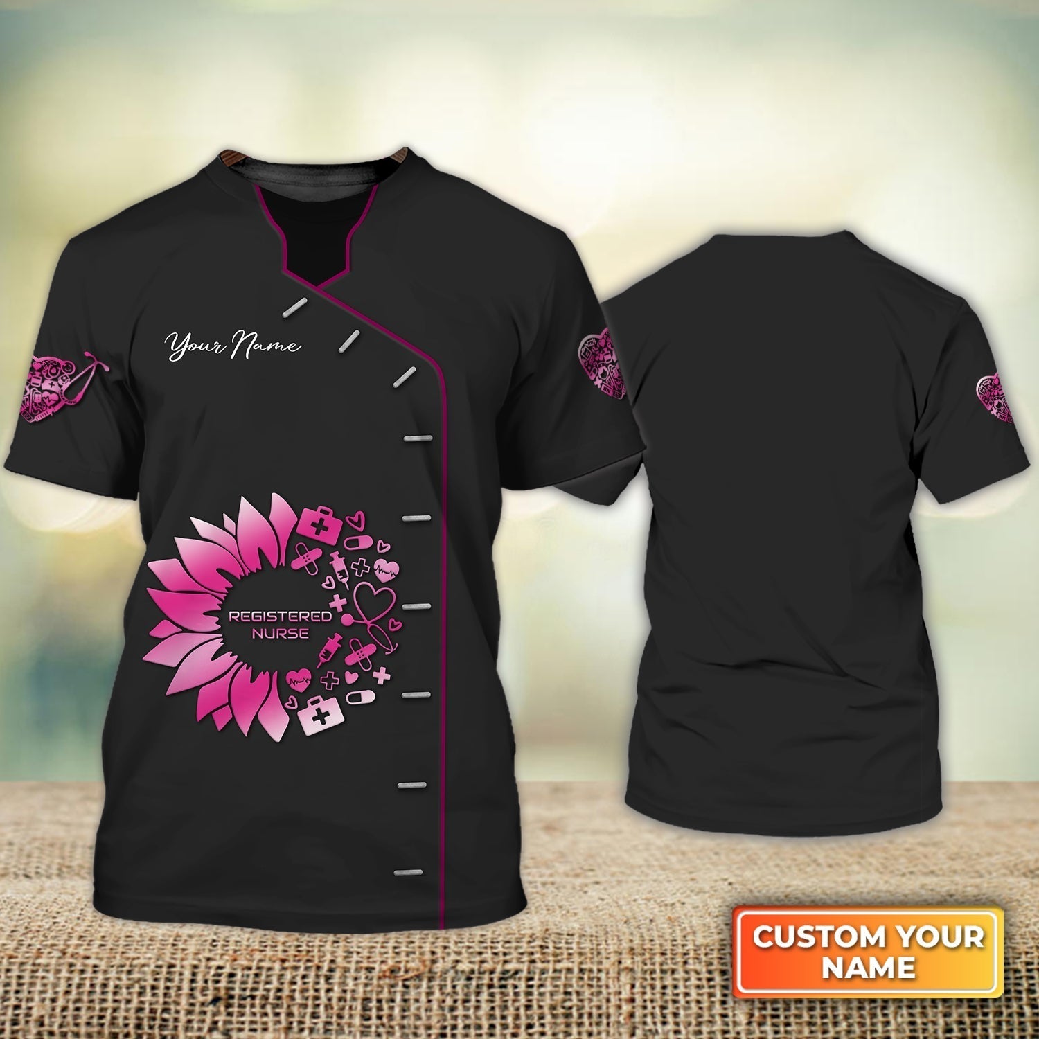 Blisscorners Custom 3D Love Nursing Love Nurse Life Registered Nurse Uniform Pink Flower Gift For Nurse Women
