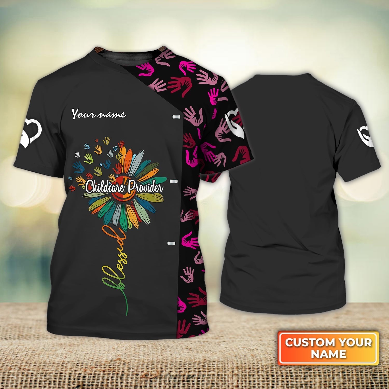 Blisscorners Custom 3D T Shirt For Child Care Worker Child Day Care Provider Gift Clasped Hands Color Unifom