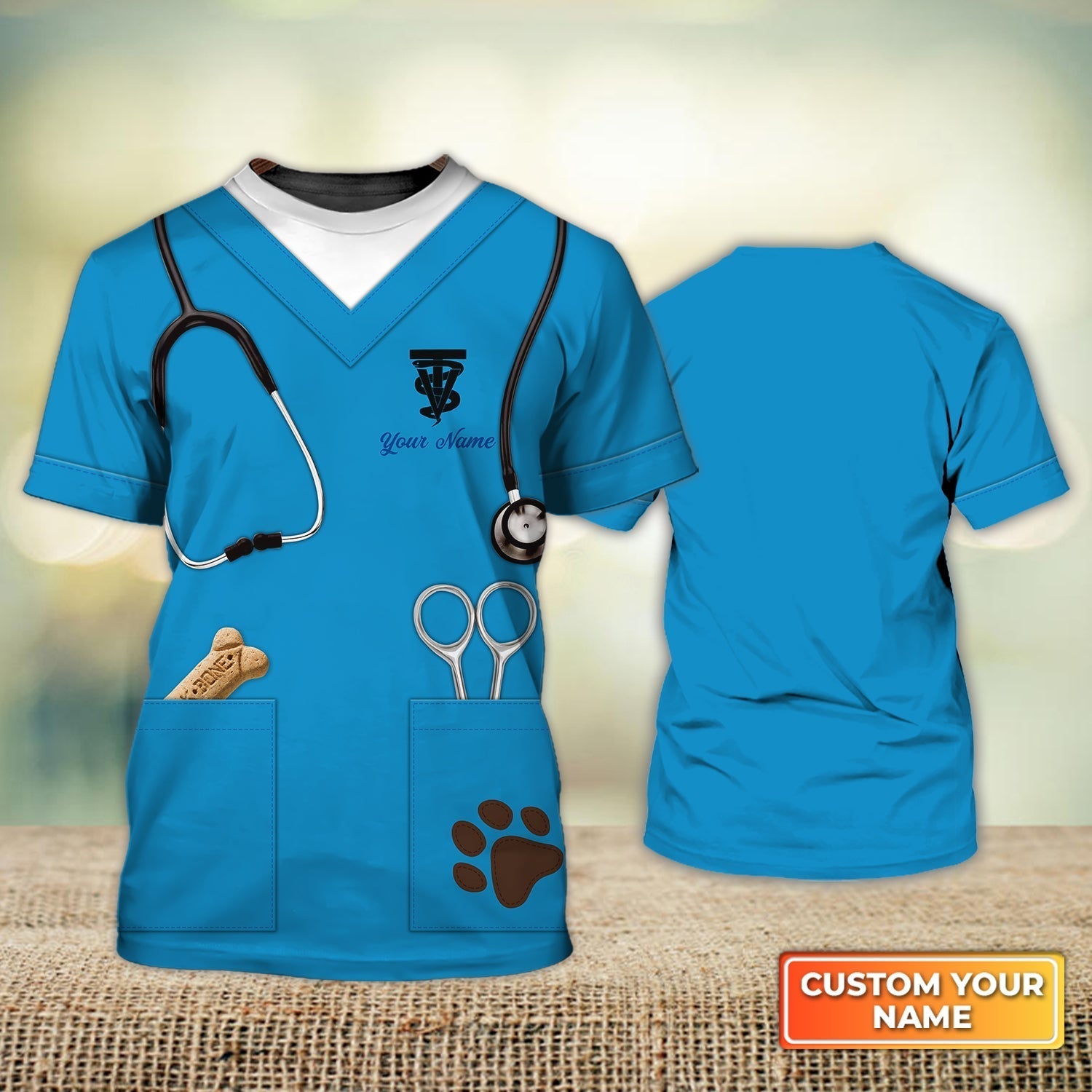 Blisscorners Personalized Name 3D Tshirt For A Veterinarian Animal Veterinarian Uniform Light Blue