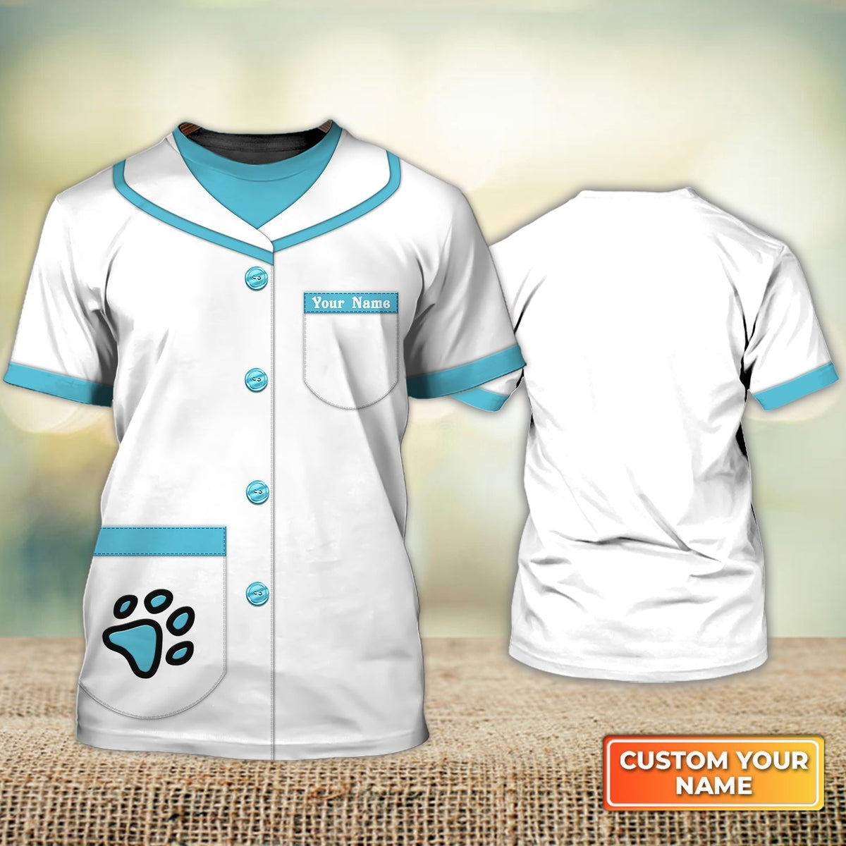 Blisscorners Personalized Name 3D Veterinarian Tshirt Dog Paw Print Veterinarian Uniform Shirts
