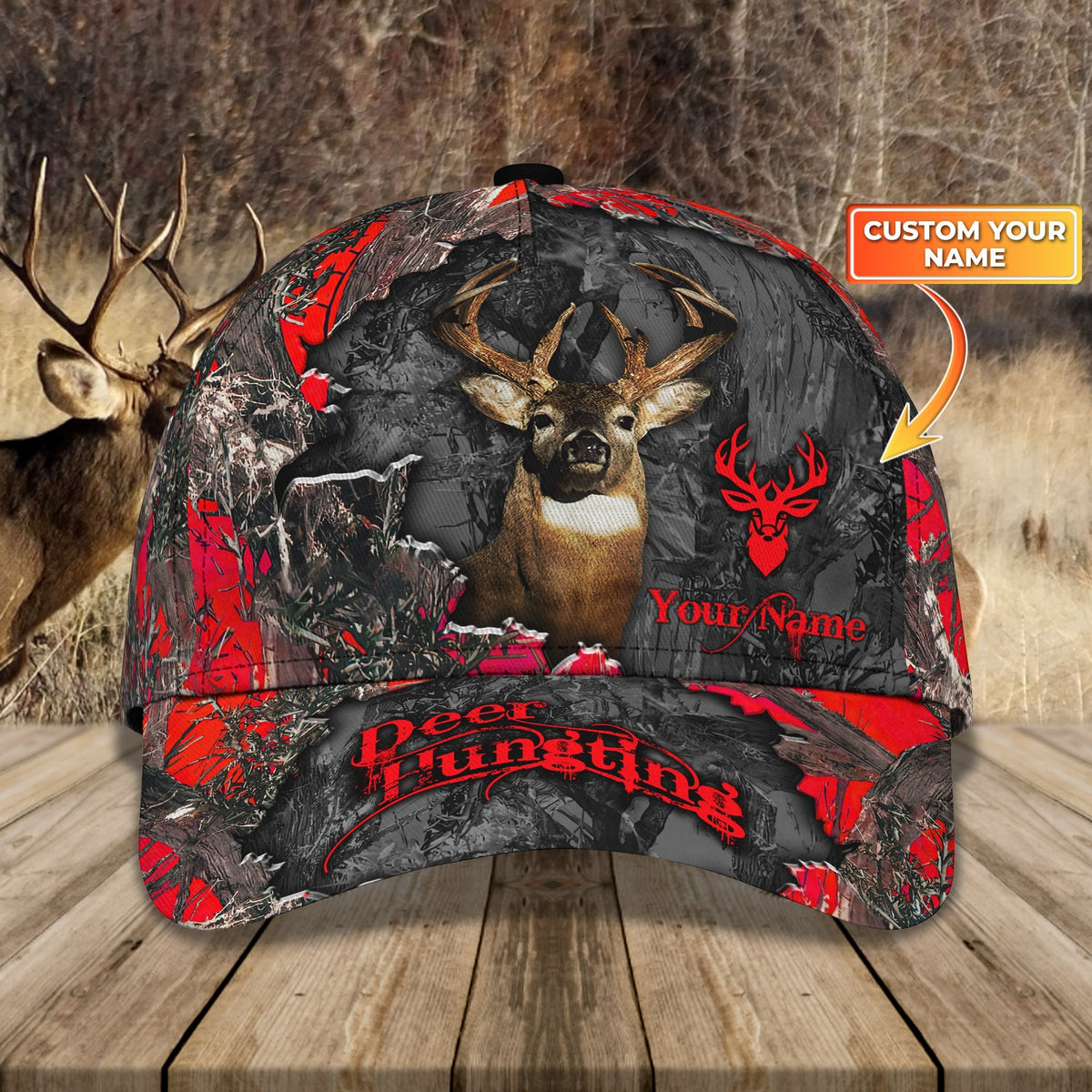 Blisscorners Deer Hunting Red Camo Personalized Cap