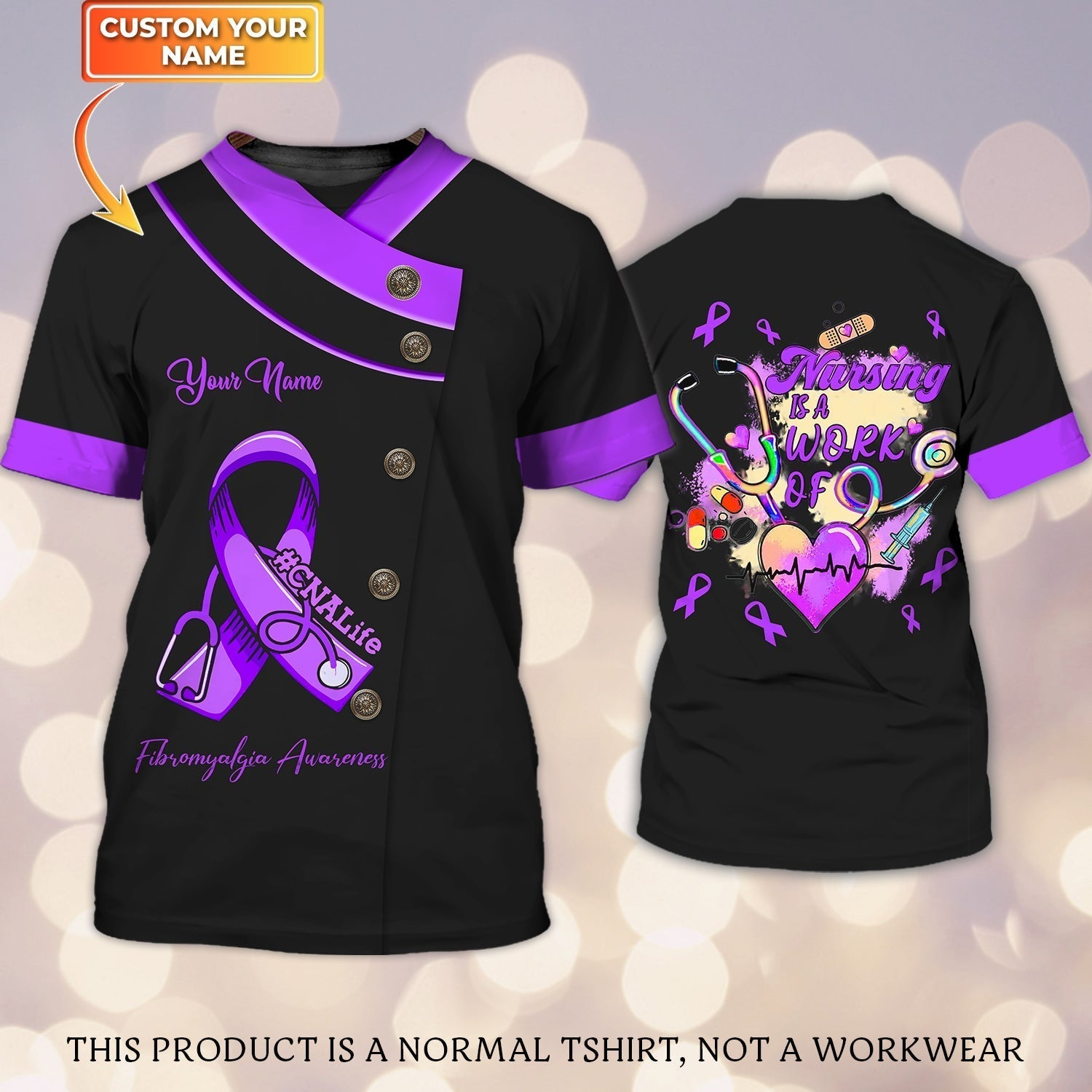 Blisscorners Cnalife Fibromyalgia Awarenesss Tee Shirt Personalized Name 3D Tshirt Tad (Non Workwear)