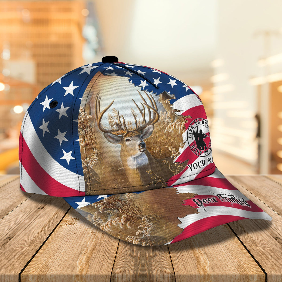 Blisscorners Deer Hunting American Flag Personalized Cap