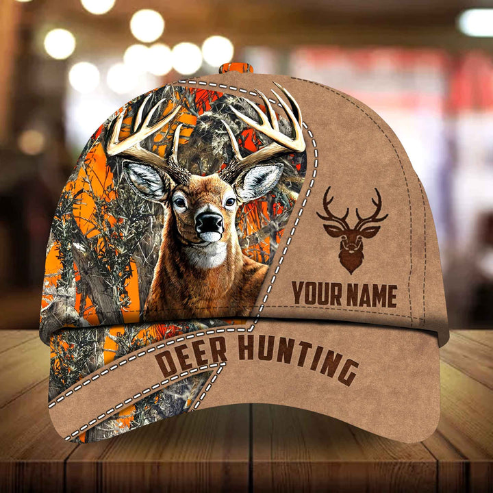 Blisscorners Premium Art Deer Hunting Leather Camp Pattern 3D Multicolor Personalized Cap