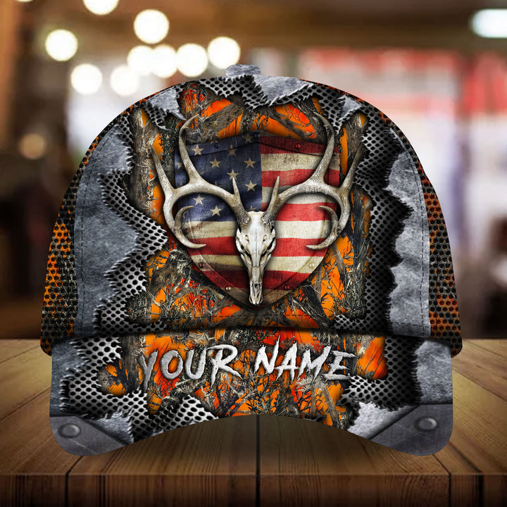 Blisscorners Steel Cracked Deer Hunting Vintage Flag Pattern 3D Multicolor Personalized Cap
