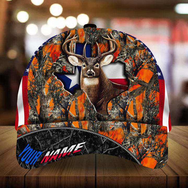 Blisscorners Texas Flag Deer Hunting Camo Pattern 3D Multicolor Personalized Cap