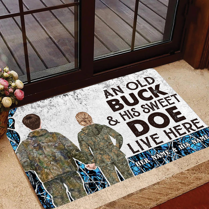 Blisscorners Premium Custom Old Buck Sweet Doe Hunting Door Mats 3D Printed Personalized - Blue