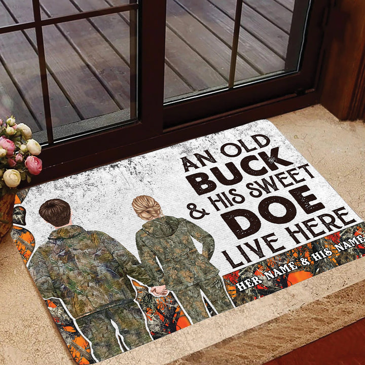 Blisscorners Premium Custom Old Buck Sweet Doe Hunting Door Mats 3D Printed Personalized - Orange