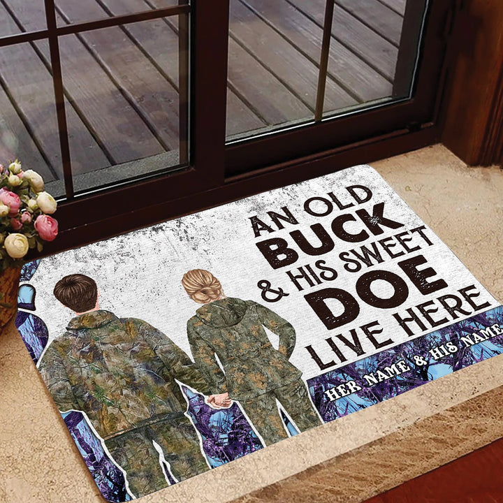 Blisscorners Premium Custom Old Buck Sweet Doe Hunting Door Mats 3D Printed Personalized - Purple