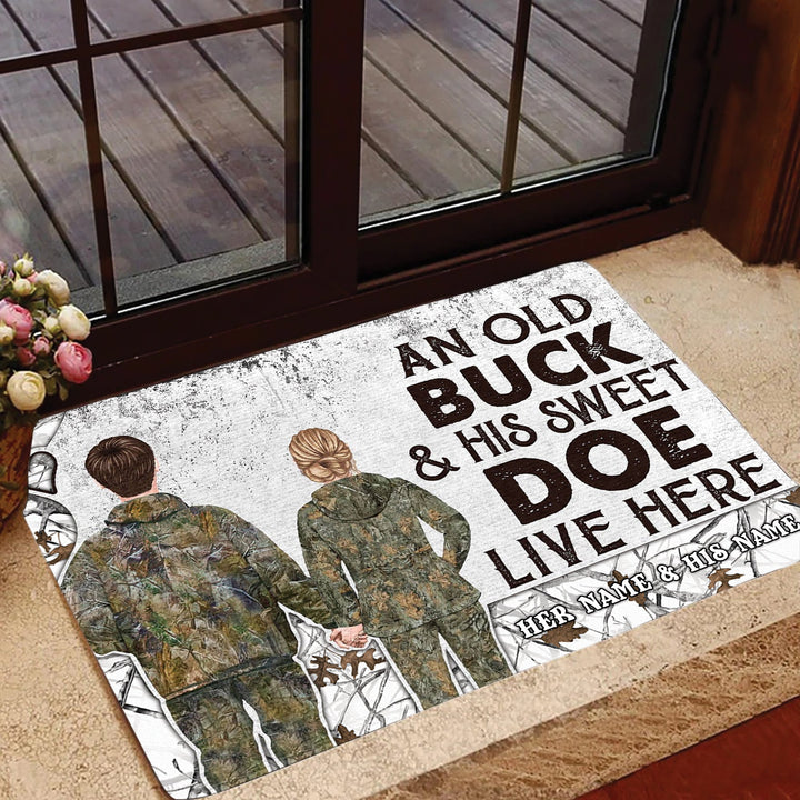 Blisscorners Premium Custom Old Buck Sweet Doe Hunting Door Mats 3D Printed Personalized - White