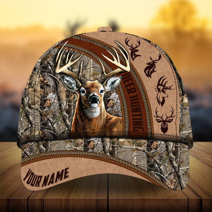 Blisscorners Cool Leather Hunting Deer Personalized Hats 3D Multicolored