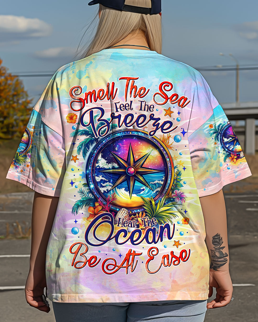 BLISSCORNERS SMELL THE SEA FEEL THE BREEZE COMPASS ALL OVER PRINT