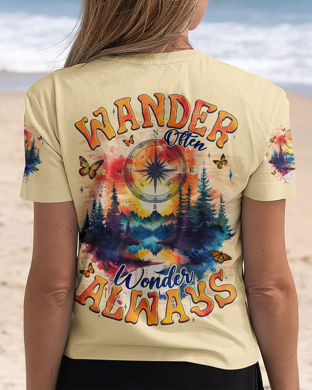 BLISSCORNERS WANDER OFTEN WONDER ALWAYS COMPASS ALL OVER PRINT