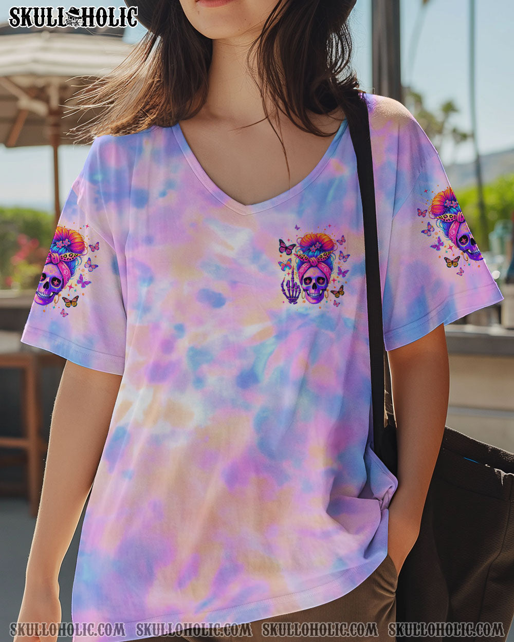 BLISSCORNERS DON'T TRY TO FIGURE ME OUT SKULL MESSY BUN TIE DYE ALL OVER PRINT